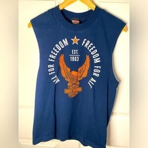 Harley-Davidson FREEDOM FOR ALL Navy Blue Sleeveless Motorcycle T-Shirt, Biker